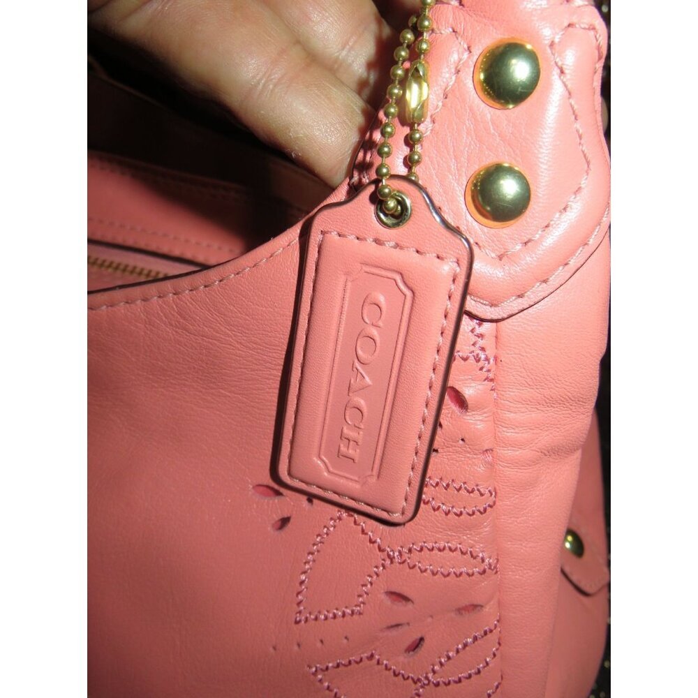 Coach 2012 Ashley Pink Leather Laser Cut Eyelet Triple Compartment Hobo Bag - Picture 7 of 14